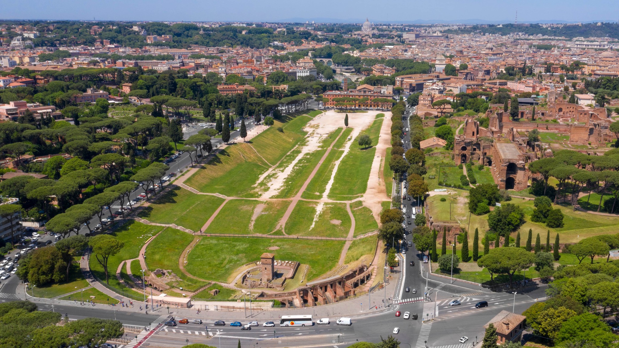 Circus Maximus Rom Panoramablick historische Arena heute