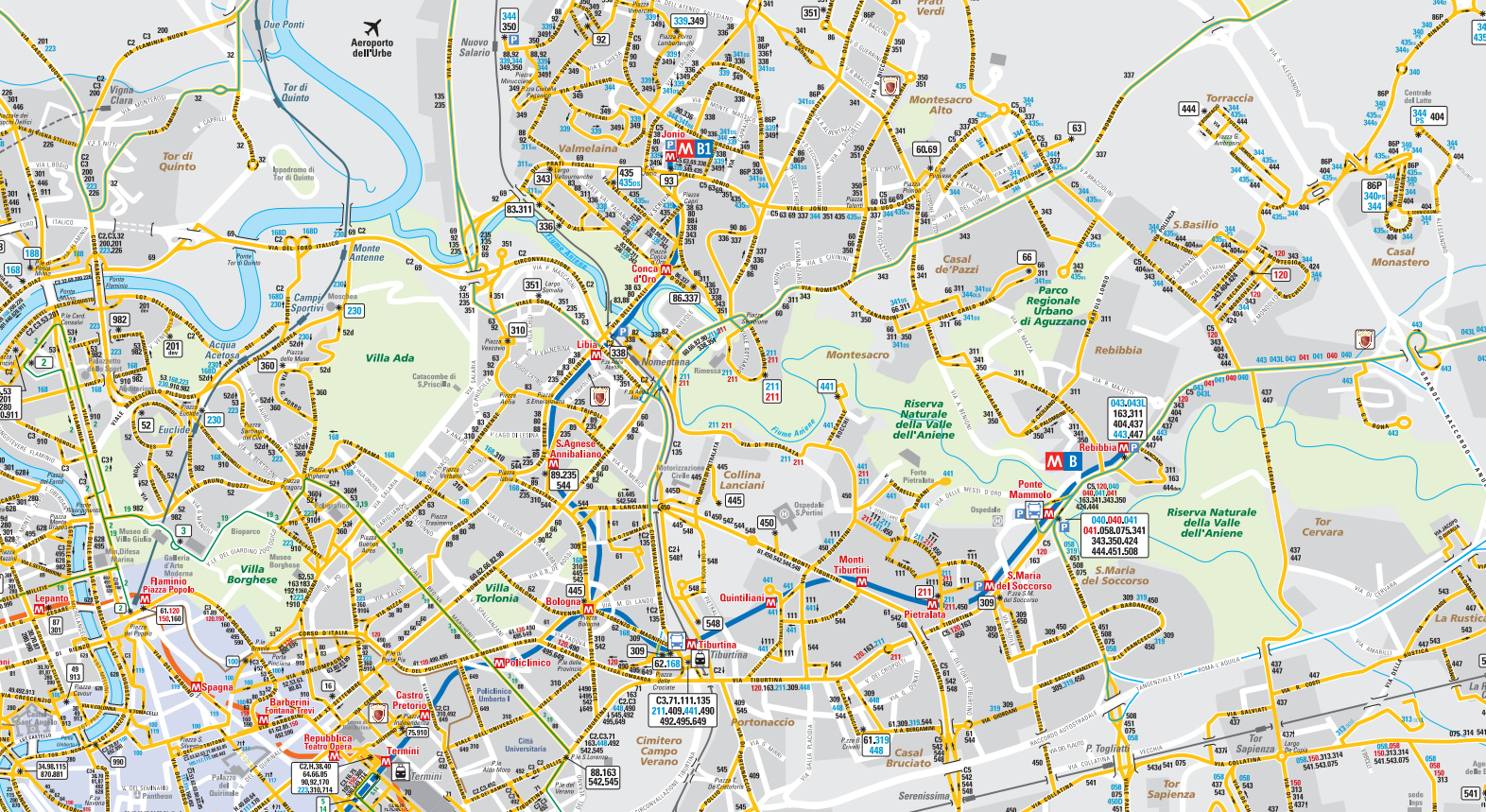 Mappa trasporti pubblici per raggiungere il Quartiere Coppedè da Roma