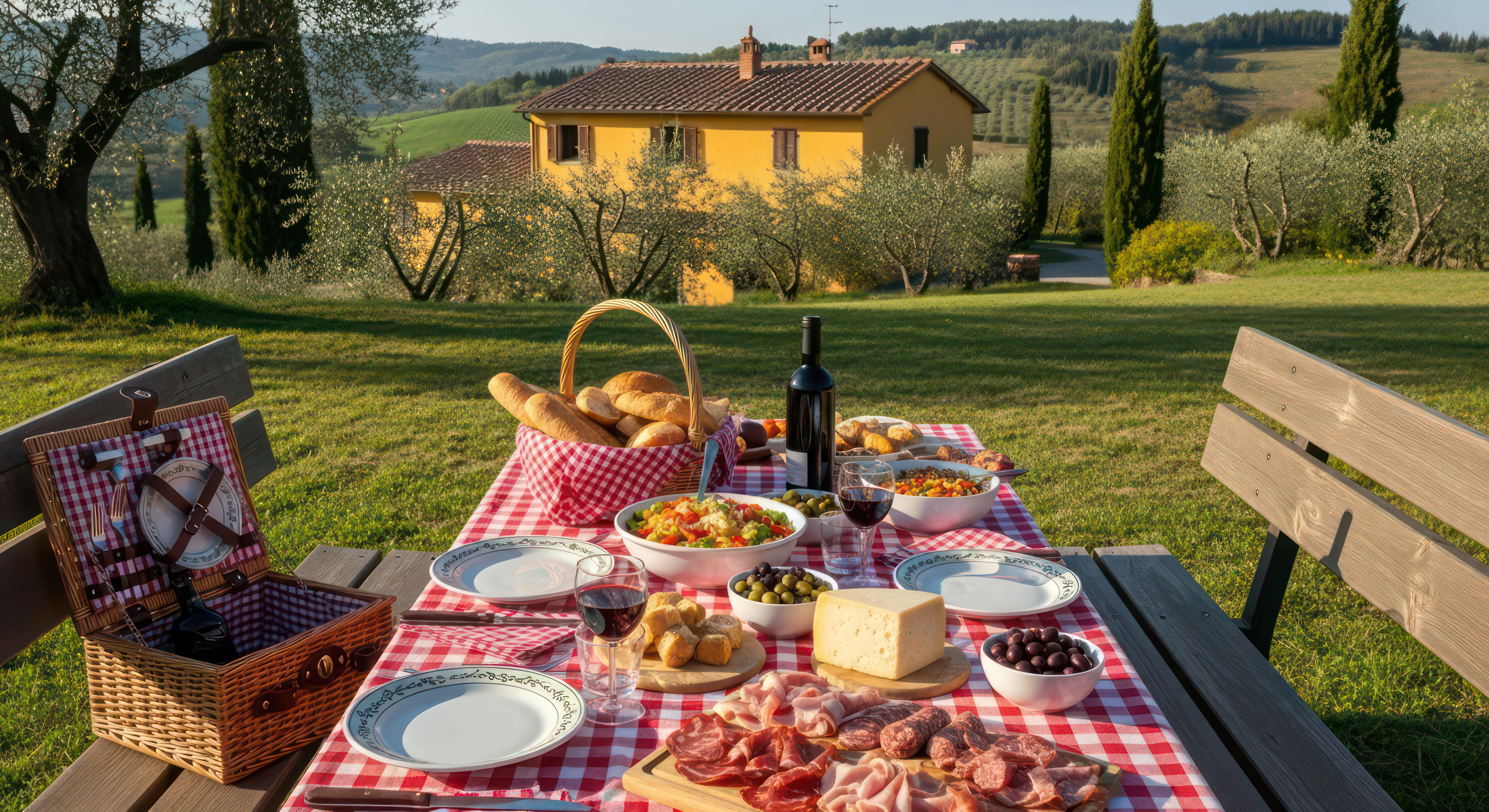 Traditionele Toscaanse gerechten op een tafel in een trattoria in Radda in Chianti