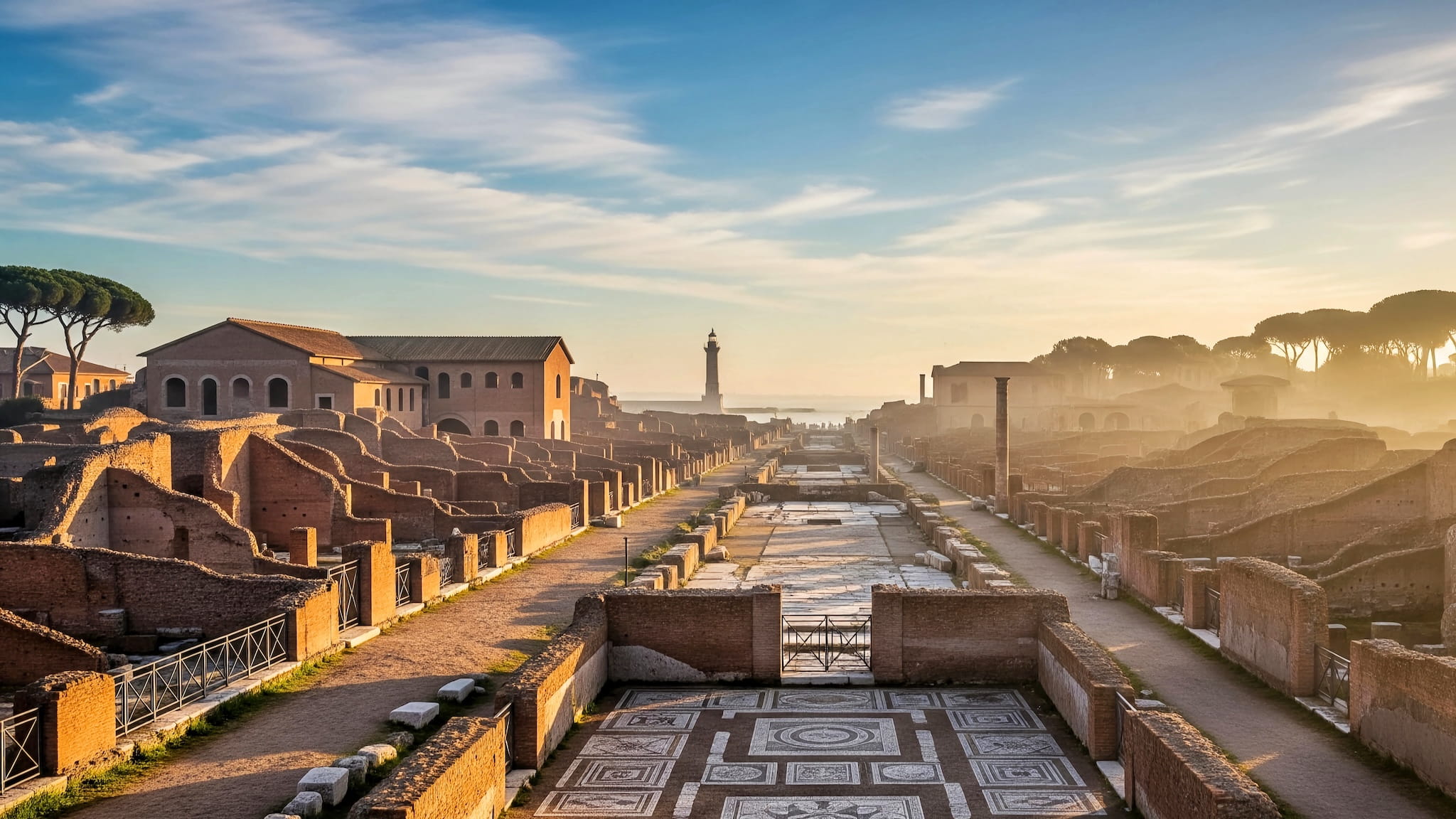 Hoofdstraat Decumanus Maximus in Ostia Antica