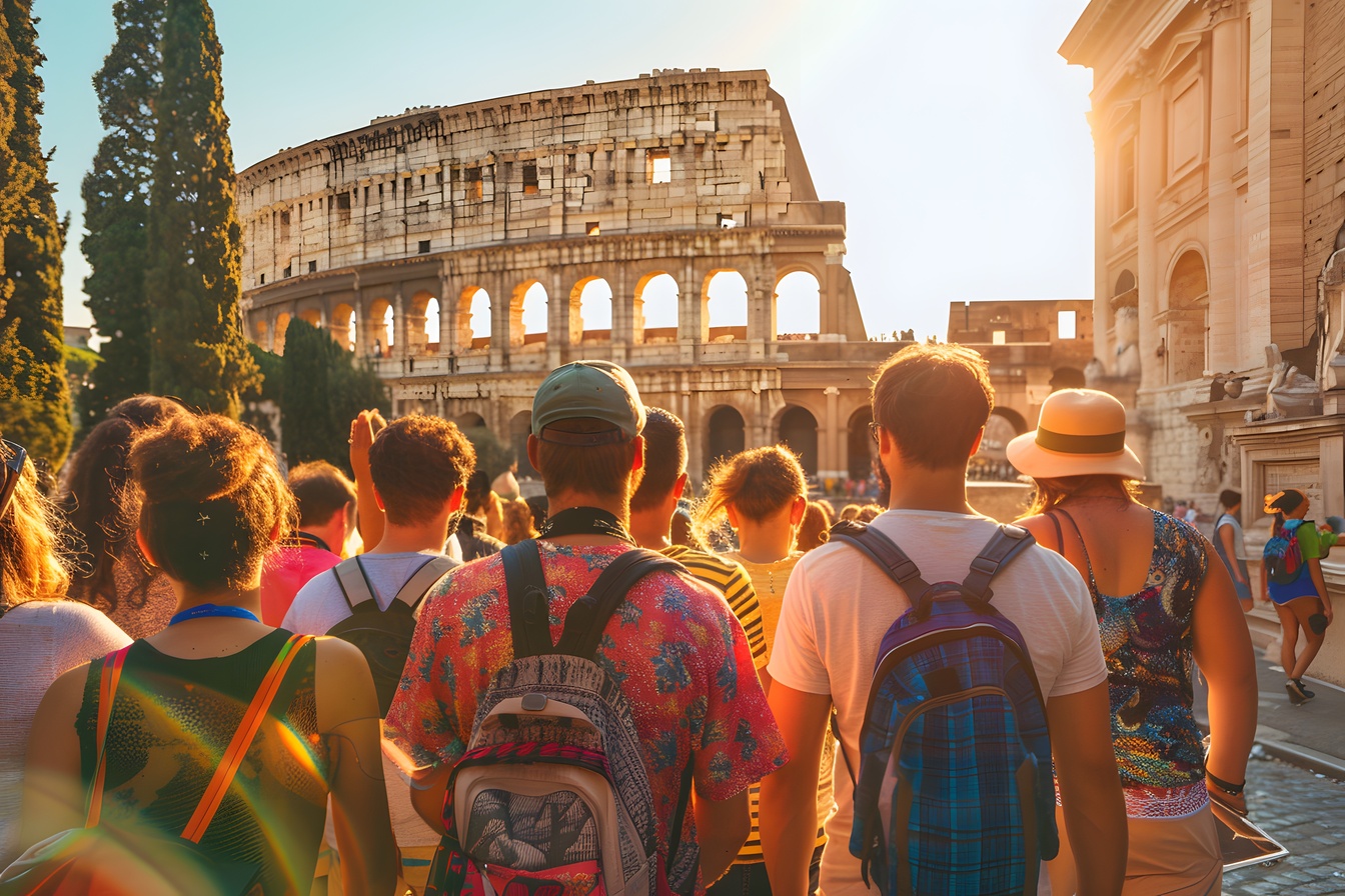 Visitatori preparati per la visita all'area archeologica