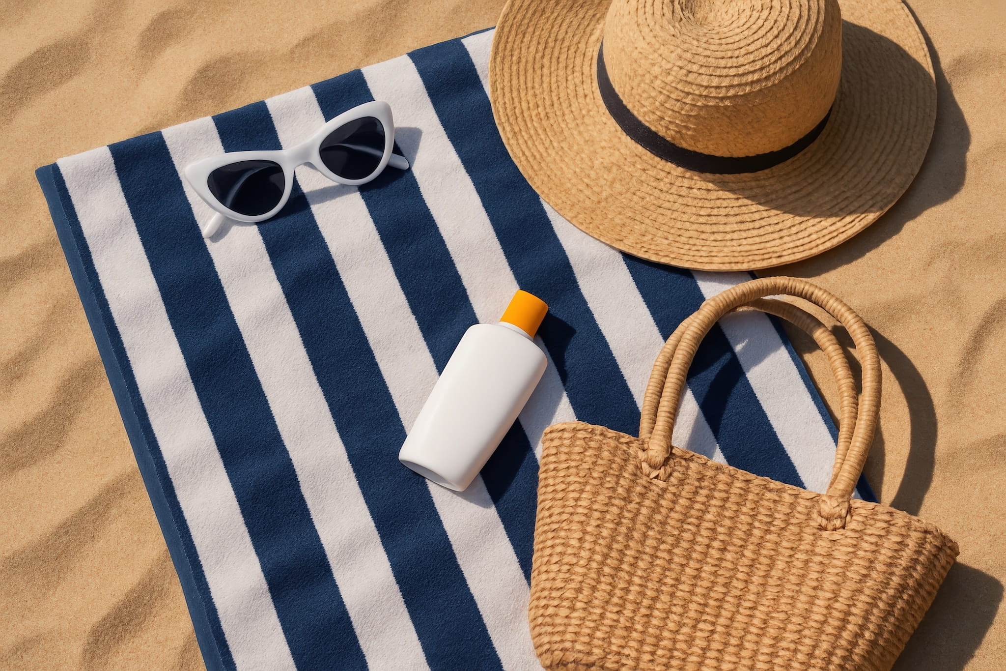 Strandspullen en handdoek op Italiaans strand bij Rome